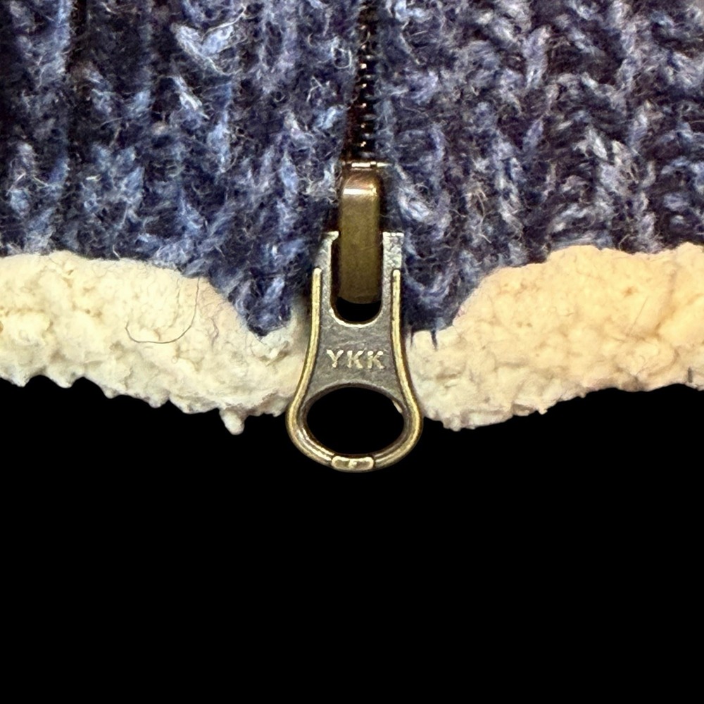 LL Bean Womens Ragg Wool Sherpa Lined Cardigan Jacket Size Medium Blue Cream - Picture 14 of 16